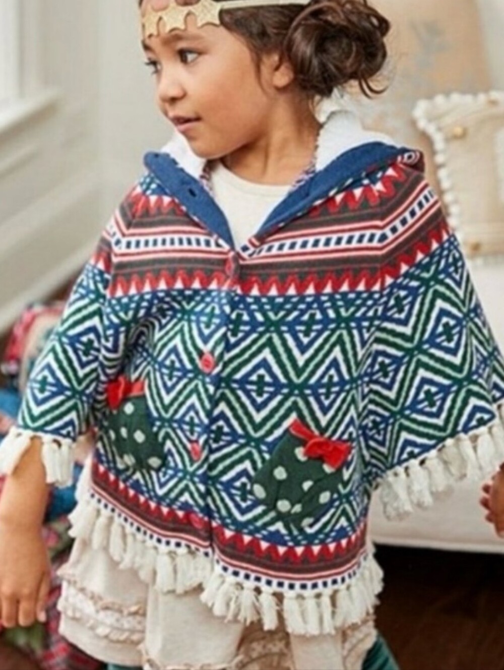 Matilda Jane A Caroling We Will Go Knit Holiday Tassel Trimmed Poncho Sz6